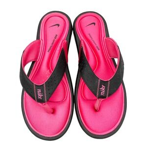 Nike Womens 10 Comfort Footbed Flip Flop Sandal Shoe Pink Black Thong Beach Pool
